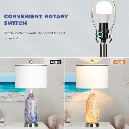 Rinweey 26" Coastal Glass Table Lamps Set of 2,Nautical lamp with USB A+C Ports & AC Outlet,Bule Bedside Lamps with 3-Way Dimmable Touch Control Night Light for Bedroom Living Room(Bulbs Included) - color: Multicolor