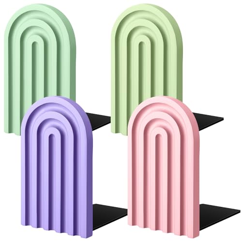 Harloon 4 Pcs Boho Arch Bookends Rainbow Wooden Book Ends, Pastel Color - color: Pastel Color