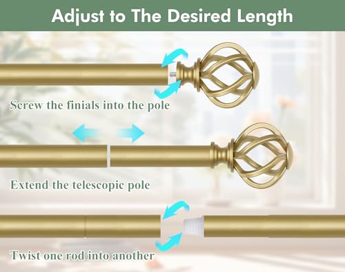 USFOOK Gold Curtain Rod 32 to 58, Window Treatment Rods with Brackets - color: Gold, size: 32-58"