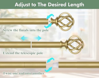 USFOOK Curtain Rods for Windows 48 to 84, Gold Adjustable Drapery Rod - color: Gold, size: 48-84"