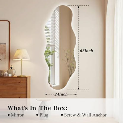 QDSSDECO 63" x 24" Wavy Full-Length Mirror with Stand, Frameless - color: Led Cloud-2