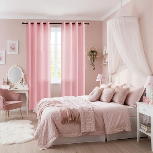 RYB HOME Non See Through Pink Sheer Curtains 63 inches Long for Nursery - color: Pink, size: 52"W x 63"L (Pack of 2)
