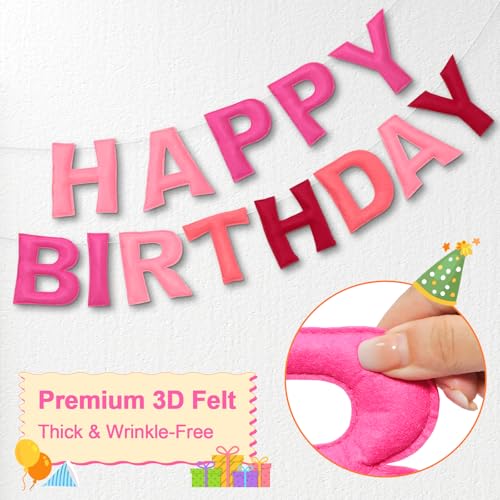 Pre-Strung Felt Happy Birthday Banner Pink Garland Set - color: Ombre Pink