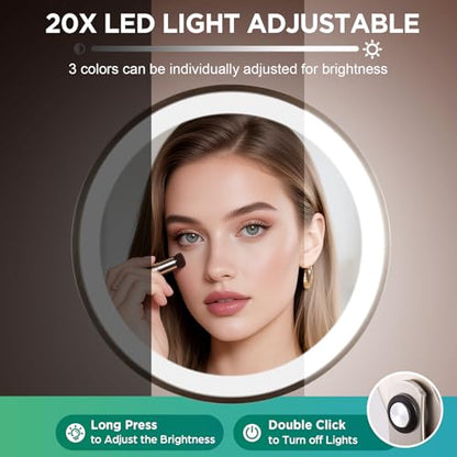 20x Magnifying Mirror with Light-Brushed Nickel - color: Brushed Nickel