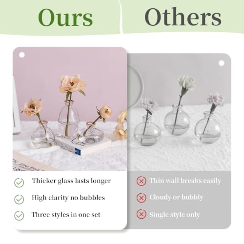 Glasseam Glass Bud Vase for Centerpieces, 6Pcs Clear Small Flower Vase Set - color: Gold Rim, size: 2 Sets