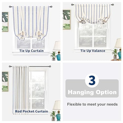 DriftAway Farmhouse Double Layer Linen Blackout Tie Up Curtains Thermal Insulated Vertical Striped Fully Lined Balloon Roman Shade Bathroom Window Adjustable Rod Pocket 31 Inch by 47 Inch Navy - color: Navy Blue, size: 31"W x 47"L (Pack of 1)