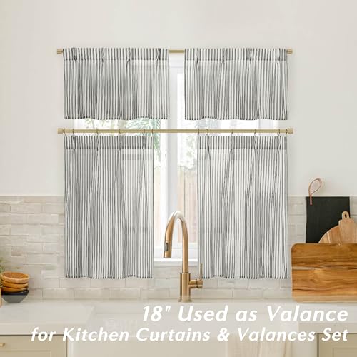 Lino Rosa Small Window Curtains 20 inch Length Black and Beige White Farmhouse Bahtroom Window Curtain - color: Black, size: 24"W x 20"L (Pack of 2)