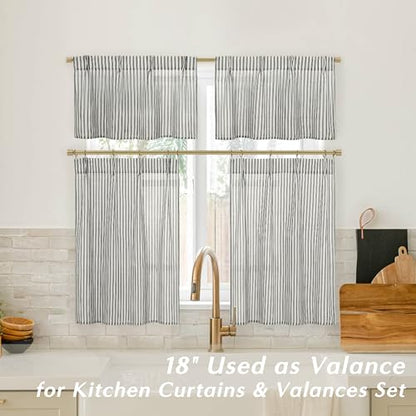 Lino Rosa Small Window Curtains 20 inch Length Black and Beige White Farmhouse Bahtroom Window Curtain - color: Black, size: 24"W x 20"L (Pack of 2)