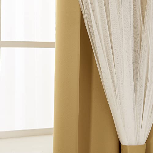 INLINAS Blackout Curtains with Sheer Overlay, Gold, 37x84 Inches - color: Gold, size: 37"W x 84"L (Pack of 2)