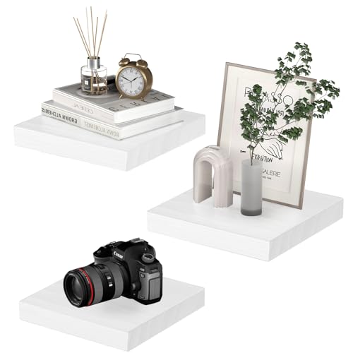 PopiShelves Small Floating Shelves for Wall - 9 Inch Square White Shelves for Bedroom, Living Room, Bathroom, Kitchen, Office Decor Set of 3, - color: White, size: 9"