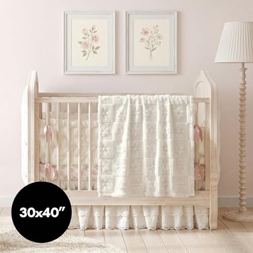 Americanflat 30x40 Jacquard Kids Throw Blanket - Soft and Breathable Mini Fleece Throw Blanket for Couch, Bed, Chair - Fleece Blankets Perfect for Home, Bedroom, or Outdoor - Flower Design in Cream - color: Cream, size: 30x40, style: Flower