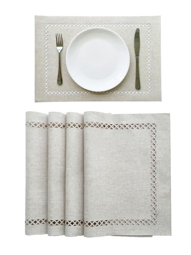 Placemats Set of 4, Set of 6 for Dining Table, Placemats with Hollow Edge Table Cloth Set, Table Mats for Dining Table 12"x18" Off-White - color: Off-white, size: 4 pcs