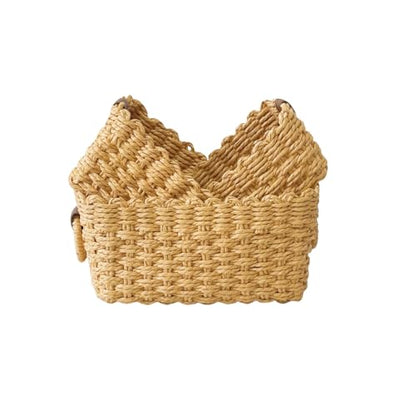 QINGTUHONE Woven Paper Rope Wicker Basket for Organizing(Set of 3,Desert) - color: Desert color