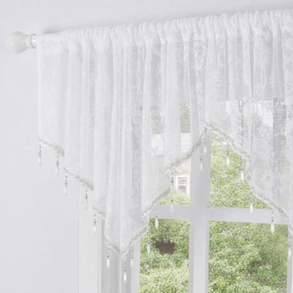 Molaxhome Swag Curtain Scalloped Curtain Valance Drape Sheer Lace Panel 1pc - color: Lace White