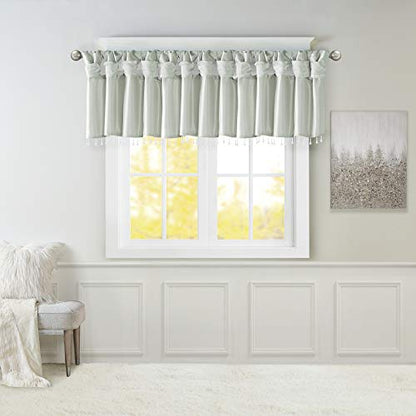 MADISON PARK Emilia Faux Silk Valances for Windows with Beads , Elegant Window Valance , 50" W X 26" L , Dust Aqua - color: Dusty Aqua, size: 50"W x 26"L (Pack of 1), style: Valance