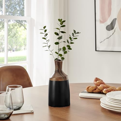 Milo Kande Carafe Modern Two Tone Tabletop Vase - Black and Walnut - Large or Small (Small)