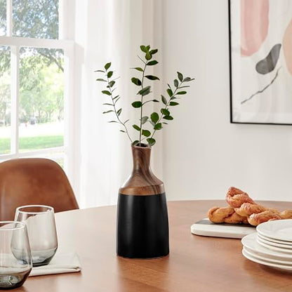 Milo Kande Carafe Modern Two Tone Tabletop Vase - Black and Walnut - Large or Small (Small)
