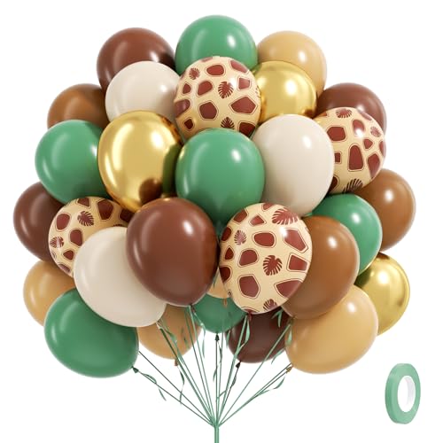 12inch Safari Balloons with Sage Green Brown Nude and Gold Balloons - color: Green Brown