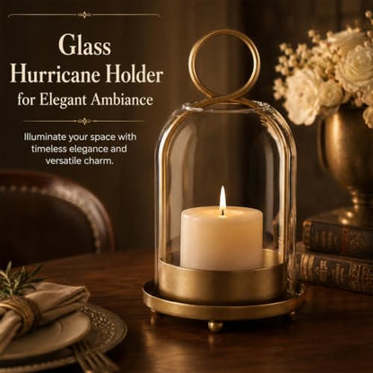 Hurricane Candle Holder, 7.7 x 4.3 in Farmhouse Metal Hurricane Holder with Glass Chimney & Hanging Hook for Table Centerpiece, Hanging Lantern for Home Wedding Decor