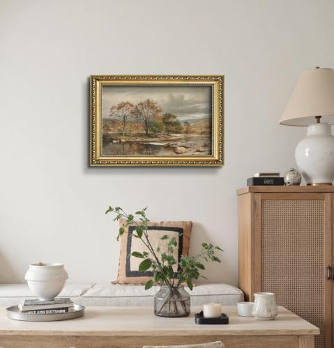 AIMAILON Sanskrit Gold Frame Autumn Tree Pattern, Retro Plant Art 12x18 - color: Golden Autumn Landscape, size: 18"L x 12"W