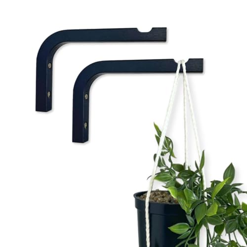 EvenWood 2-Piece Set of Plant Hooks for Wall 6 inch - Mounted Wooden Plant Hook - Indoor and Outdoor Bracket Plant Hanger for Planters, Lanterns, Bird Feeders, Patio Decorations (Black) - color: Black