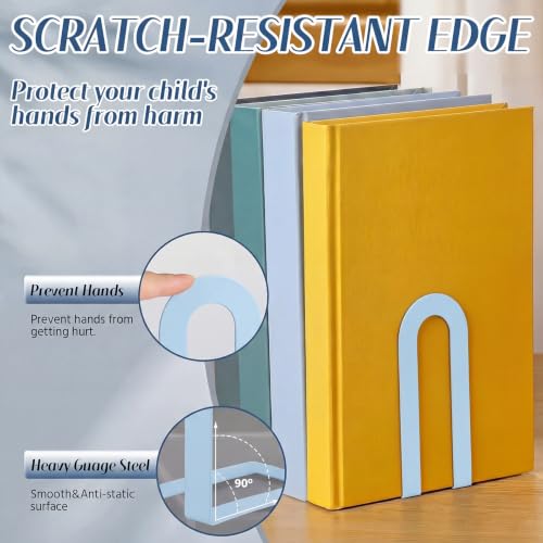Chunful 6 Pcs Light Blue Metal BookEnds Shelves, 5.5 x 3.75 x 2.25 in - color: Light Blue, size: 5.5*3.75*2.25inch