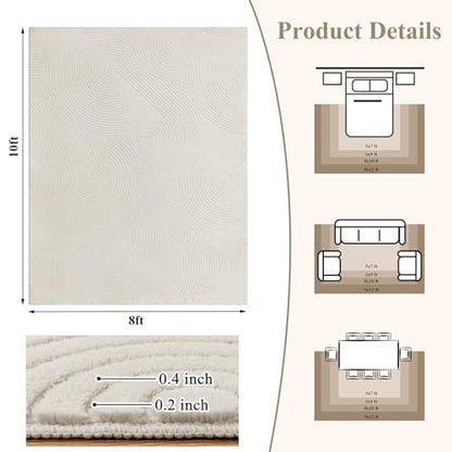 U'Artlines 8x10ft Washable Area Rug for Living Room, Beige - size: 8 x 10ft