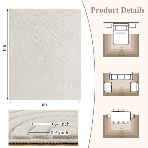 U'Artlines 8x10ft Washable Area Rug for Living Room, Beige - size: 8 x 10ft