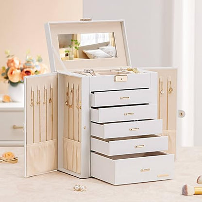 Homde Jewelry Box Large for Women: 6 Layers Organizer with 5 Drawers - color: White