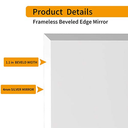 KOHROS 24x24 Frameless Square Bathroom Mirror - color: Rectangular, size: 24"L x 24"W
