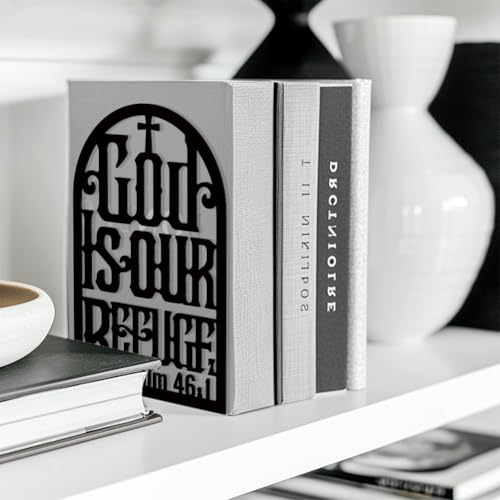 Peacoblue 5.3"x4.3"x7.9" Metal Bookends, Heavy Duty Book Ends for Shelves - style: Bible