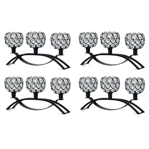 Crystal Tealight Candle Holder Centerpiece Home Decorative Candlestick Holder Elegant Table Centerpiece Home Decor Wedding Party Anniversary (Black, 3 Arm of 4 Pcs) - color: Black, size: 4 Pieces