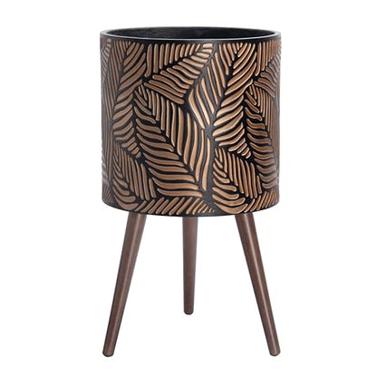 D'vine Dev 14 Inch Planter Pot with Wood Stand, Bronze/Grey, 88-L-D-6 - color: Bronze/Grey, size: X-Large