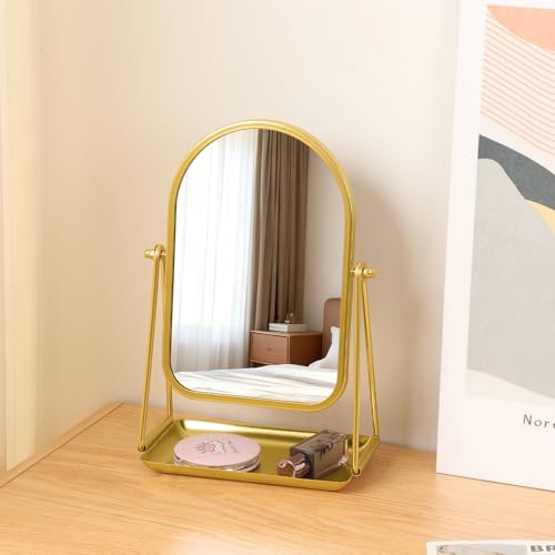 Desk Mirror, Arch Makeup Vanity Standing Mirror with Tray, Gold - color: Arched-gold