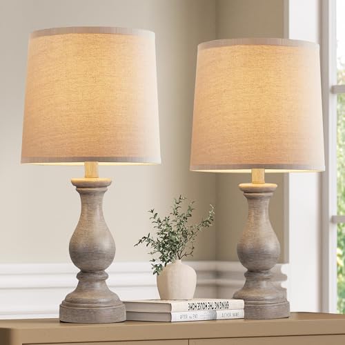 22" Farmhouse Table Lamps Set of 2, Rustic Bedside Lamps for Bedroom - color: F. Wood Painted