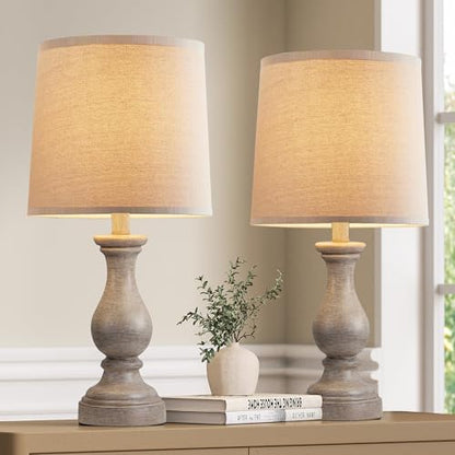 22" Farmhouse Table Lamps Set of 2, Rustic Bedside Lamps for Bedroom - color: F. Wood Painted