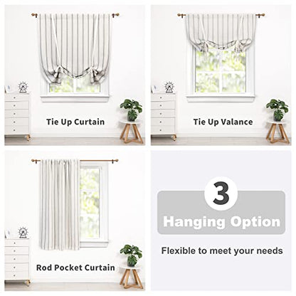 DriftAway Farmhouse Double Layer Linen Blackout Tie Up Curtains Thermal Insulated Vertical Striped Fully Lined Balloon Roman Shade Bathroom Window Adjustable Rod Pocket 45 Inch by 63 Inch Gray - color: Grey, size: 45"W x 63"L (Pack of 1)