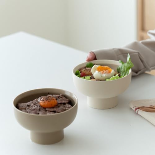 WENSHUO Ceramic Pedestal Bowl, Deep Fruit Bowl, 5.5 in, Coconut Café - color: Coconut Café, size: 5.5"