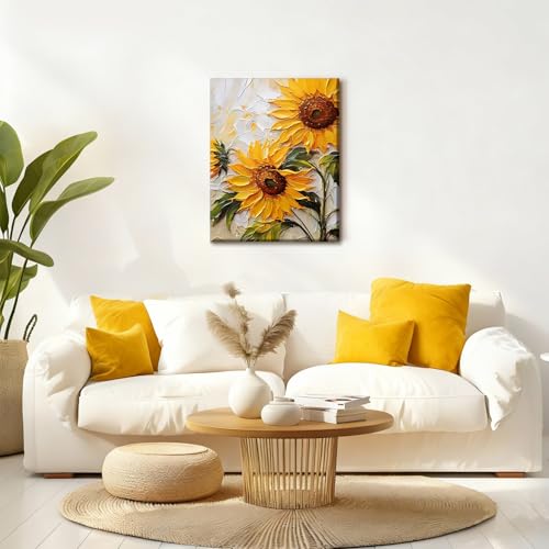 RUMSICH Abstract Sunflower Oil Painting Wall Art 16×24 Inch Canvas Frame - color: sunflower, size: 24"L x 16"W