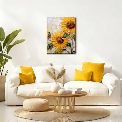 RUMSICH Abstract Sunflower Oil Painting Wall Art 16×24 Inch Canvas Frame - color: sunflower, size: 24"L x 16"W