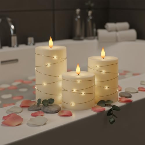 Raycare Ivory Flameless LED Pillar Candles Battery Operated Remote Timer - color: 3pcs-Ivory