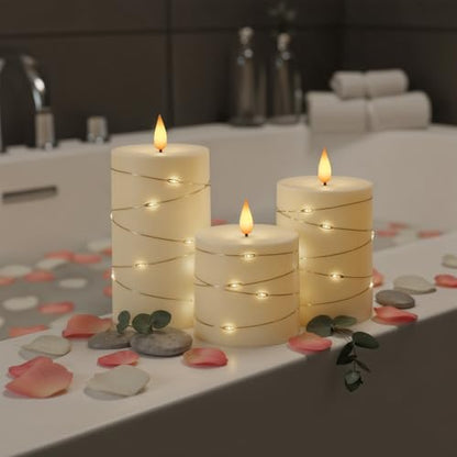 Raycare Ivory Flameless LED Pillar Candles Battery Operated Remote Timer - color: 3pcs-Ivory