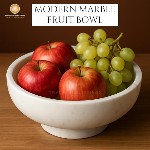 SWADESHI BLESSINGS HandCrafted Marble Decorative Bowl for Home Decor, 10.5"