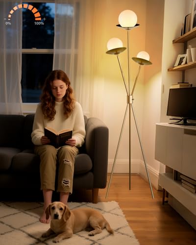 Lightdot Tripod Floor Lamp Dimmable Globe Floor Lamps with 3 LED Bulbs Included, 3000K Soft Warmwhite Mid Century Modern Standing Lamps Gold Tall Lamp for Living Room/Bedroom/Sofa Beside/Corner Decor - color: Gold-79D