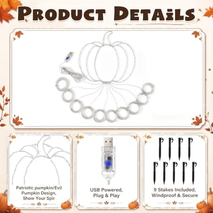 Gerrii 14FT Fall Pumpkin Waterfall String Lights, 270 LED USB Halloween - style: Autumn Pumpkin