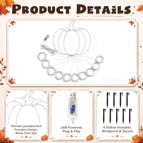 Gerrii 14FT Fall Pumpkin Waterfall String Lights, 270 LED USB Halloween - style: Autumn Pumpkin