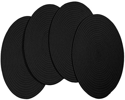 4 Pack Round Woven Placemats,13.8 inch Plate Chargers Black Thick Place Mats Cotton Rope Braided Tablemats Rattan Tablemats Black Weave Placemats for Dining Table - color: Black, size: Round Set of 4