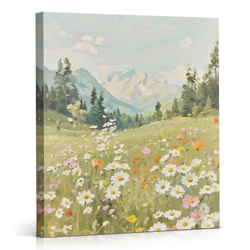 Vintage Wildflower Meadow Canvas Wall Decor, Autumn Floral Field Landscape Art, Rustic Countryside Nature Scenery Artwork Suitable for Living Room Bedroom Bathroom Kitchen Home Decoration, 8x10 Inch - color: Home06