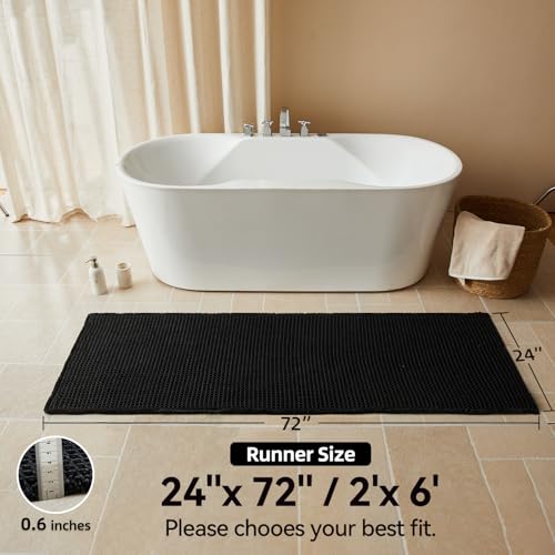Triohero Black Waffle Runner Rug Bathroom, Long Boho Bath Mat, 24x72 - color: Black, size: 2' X 6' (Runner)