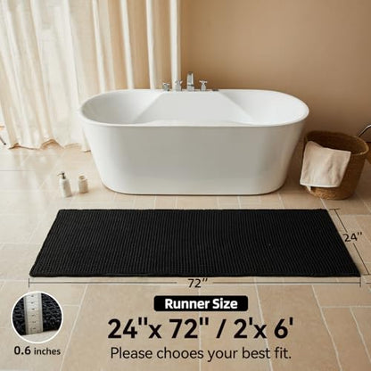 Triohero Black Waffle Runner Rug Bathroom, Long Boho Bath Mat, 24x72 - color: Black, size: 2' X 6' (Runner)